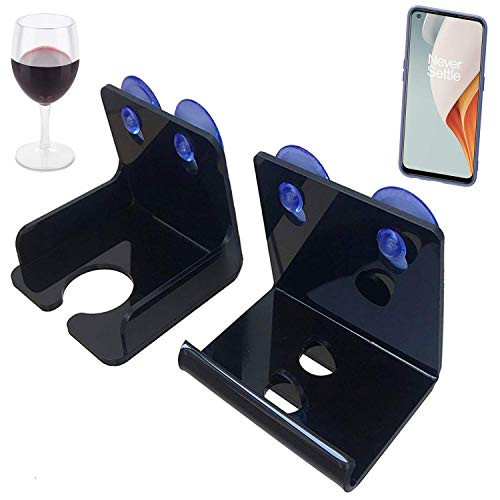 Beer Shower Holder Shower Phone Holder Set of 2 Bath Accessories Shower Cup Holder Shower Wine Glass Holder Wine Suction Cup Shower Phone MountBlack