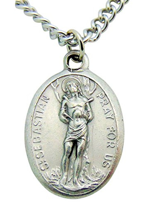 Saint Sebastian Patron Saint Medal 34 Inch Long with Stainless Steel Chain