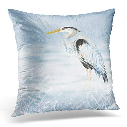 antoipyns Throw Pillow Cover-Painting Watercolor Great Blue Heron Bird Nature Decorative Pillow Case Home Decor Square?18x18 Inches? Pillowcase