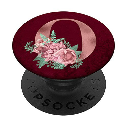 Maroon floral Initial Letter O monogram pink flowers PopSockets PopGrip Swappable Grip for Phones  and  Tablets