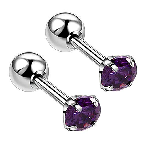4mm Tiny Purple Amethyst Gemstone Stud Earrings in Stainless Steel - February Birthstone Screw Back Round Shape Tragus Cartilage 4mm Tiny Purple Amethyst Gemstone Stud Earrings in Stainless Steel - February Birthstone Screw Back Round Shape Tragus Cartilage