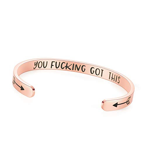 TONY  and  SANDY You Got This Inspirational Gifts Bracelet Cuff Bangle Mantra Quote Positive Saying Engraved Stainless Steel Silver Motivational Friendship Encouragement Jewelry for Teen Girls Kids Men