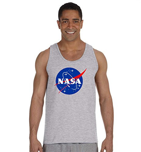 econoShirts NASA Logo Tank Top Shirt Space Shuttle Rocket Science Geek Tee Large Gray
