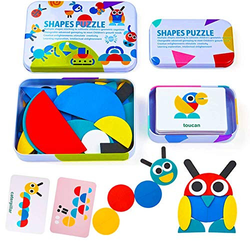 Wooden Pattern Blocks - Animals Jigsaw Puzzle Sorting and Stacking Games Montessori Educational STEM Toys for Toddlers Kids Boys Girls Age 3 4 5 Years Old 36 Shape Pieces and 60 Design Cards Wooden Pattern Blocks - Animals Jigsaw Puzzle Sorting and Stacking Games Montessori Educational STEM Toys for Toddlers Kids Boys Girls Age 3 4 5 Years Old 36 Shape Pieces and 60 Design Cards