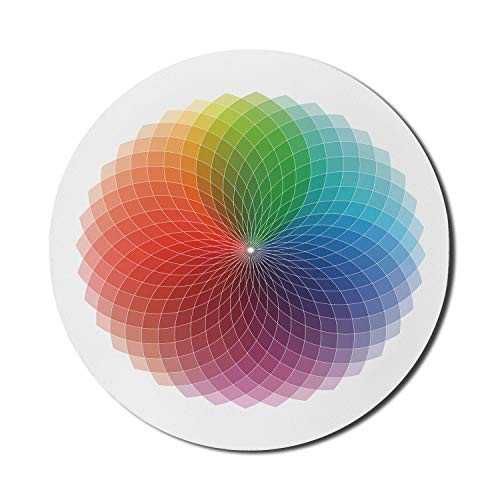 Lunarable Colorful Mouse Pad for Computers Sacred Geometry Rainbow Colored Design Illustration on Plain Backdrop Round Non-Slip Thick Rubber Modern Gaming Mousepad 8 Round White and Multicolor