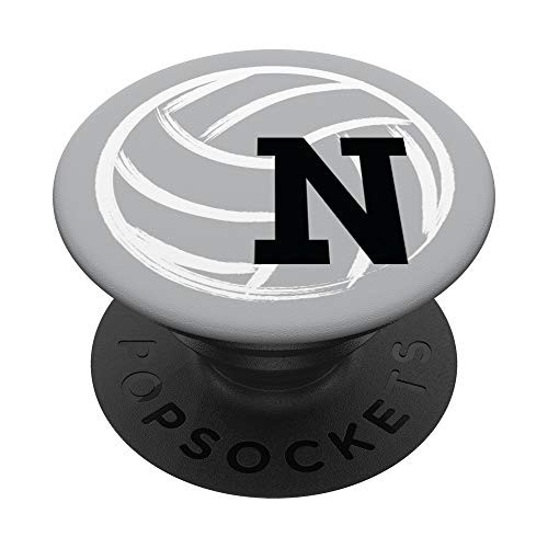 Monogram Initial N - Gray Volleyball With Letter N PopSockets Grip and Stand for Phones and Tablets