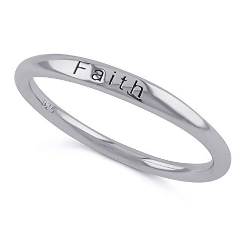 Sterling Silver Thin Stackable Faith Ring - Size 4