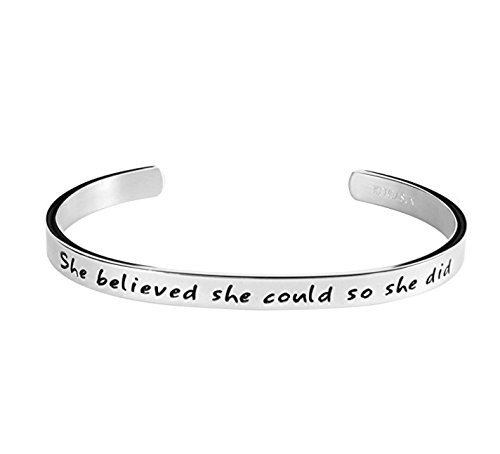 She believed she could so she did Inspirational Bracelet Cuff Bangle  Silver tone standard size She believed she could so she did Inspirational Bracelet Cuff Bangle  Silver tone standard size