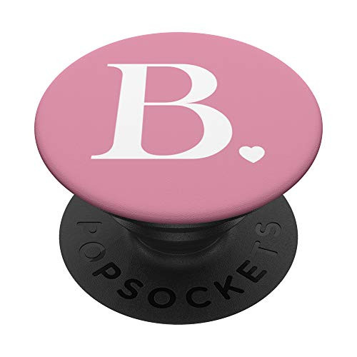 Peony Pink White Monogram Letter B Initial Heart Design PopSockets PopGrip Swappable Grip for Phones  and  Tablets