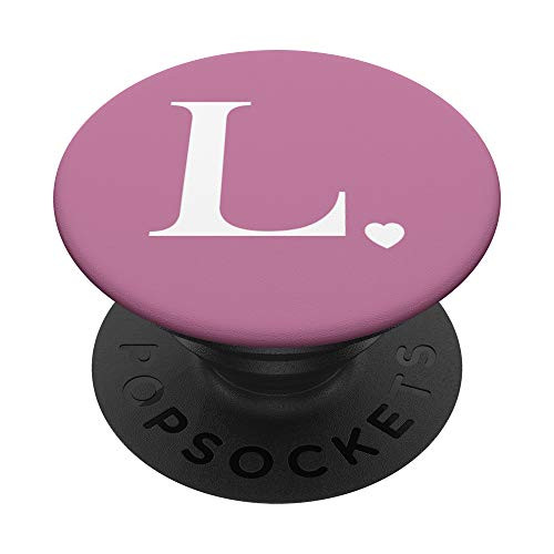 Light Magenta White Monogram Letter L Initial Heart Design PopSockets PopGrip Swappable Grip for Phones  and  Tablets