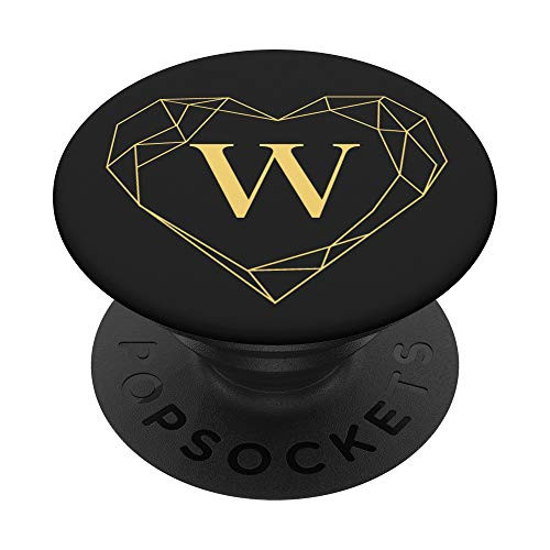 Black Yellow Monogram Letter W Initial Heart Design PopSockets PopGrip Swappable Grip for Phones  and  Tablets