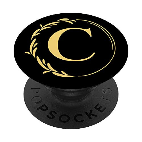 Sunflower Yellow Black Flower Monogram Letter C Initial PopSockets PopGrip Swappable Grip for Phones  and  Tablets