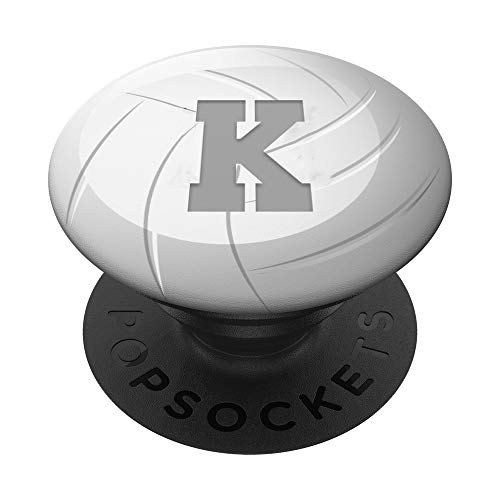 White Gray Volleyball Player Gift Initial Letter K Monogram PopSockets PopGrip Swappable Grip for Phones  and  Tablets