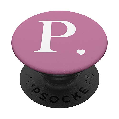Light Magenta White Monogram Letter P Initial Heart Design PopSockets PopGrip Swappable Grip for Phones  and  Tablets