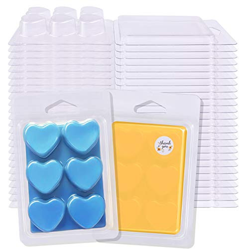 25 Pack Wax Melt Molds MIKIMIQI Wax Melt Containers 6 Cavity Clear Love Heart Empty Plastic Wax Molds Wax Melt Clamshells for Wickless Wax Melt Candles with Thankyou Labels