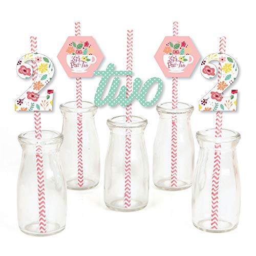 Big Dot of Happiness 2nd Birthday Tea for Two - Paper Straw Decor - Garden Second Birthday Party Striped Decorative Straws - Set of 24 Big Dot of Happiness 2nd Birthday Tea for Two - Paper Straw Decor - Garden Second Birthday Party Striped Decorative Straws - Set of 24