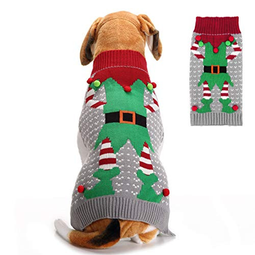 Filhome Dog Ugly Christmas Sweater Pet Cat Xmas Holiday Warm Clothes Outfit Elf Sweaters for Cats and Dogs