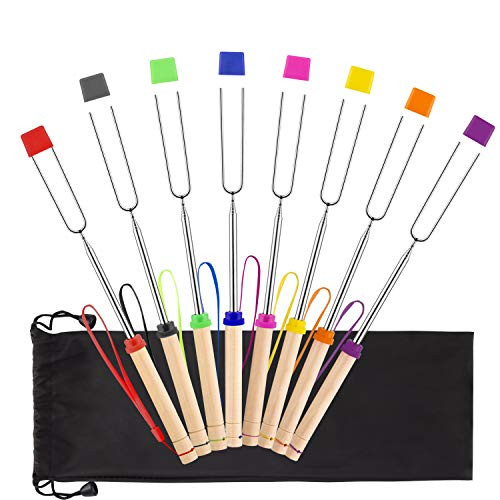 Marshmallow Roasting Sticks 8 pcs Hanging Telescoping Smores Skewers 32 Inch BBQ Forks Campfire Tools