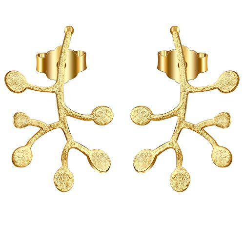 Lotus Fun S925 Sterling Silver Stud Earrings Life Branches Leaves Dangle Earring Stud for Women and Girls Handmade Unique Jewelry Gold Lotus Fun S925 Sterling Silver Stud Earrings Life Branches Leaves Dangle Earring Stud for Women and Girls Handmade Unique Jewelry Gold