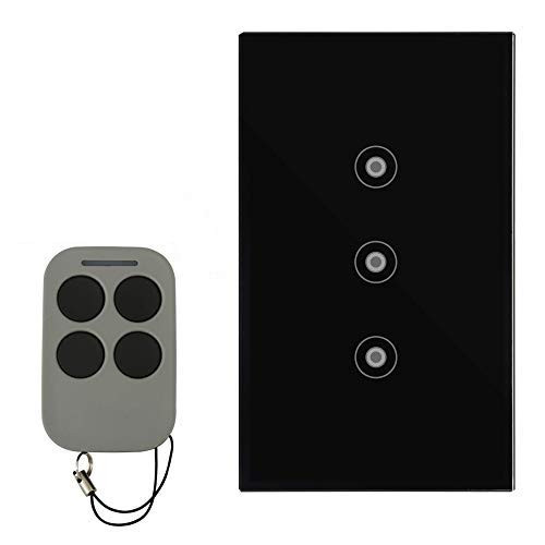 Light Touch Switch with Tempered Glass Panel RF Wireless Remote Control US Standard Modern Wall Switch Black Replace 3 Switches in 1 Gang Wall Box