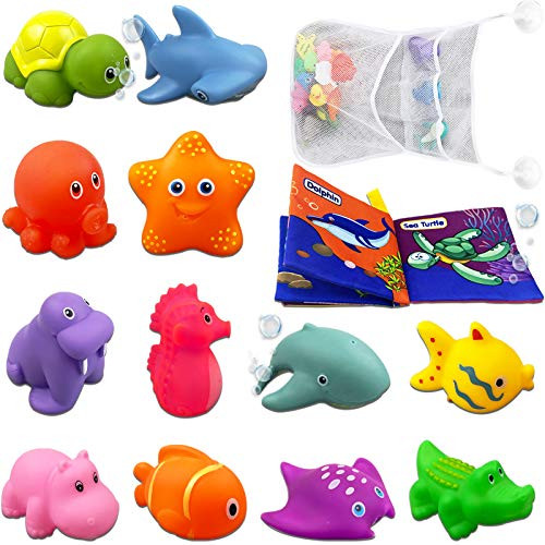 Casloyal Baby Bath Toys Bath Squirt Toys Animals Bathtub Toys for Infant with 1 PCS Toy Storage Organizer Bag Ocean