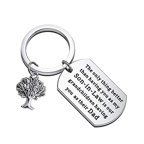 BEKECH Son-in-Law Keychain The Only Thing Better Than Having You As My Son-in-Law Is Our Grandchildren Having You As Their Dad Keychain Wedding Gift Jewelry Son-in-Law Gifts silver