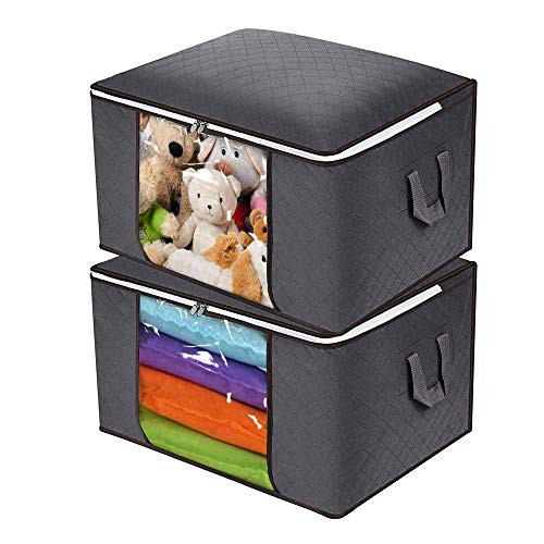 Large Capacity Clothes Storage Bag Organizer with Reinforced Handle Thick Fabric for Comforters Blankets Bedding Foldable with Sturdy Zipper Clear Window 85L Grey 2 Grey