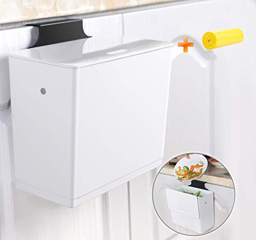 ANTU Hanging Trash Can for Kitchen Cabinet Door with Lid Small Under Sink Garbage Can for Bathroom Wall-Mounted Counter Waste Bin