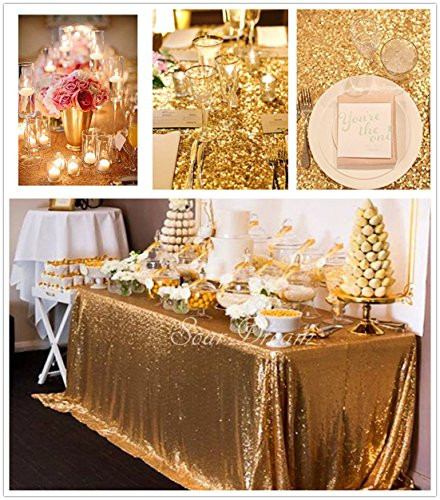SoarDream 50x50 Inch Gold Sequin Tablecloth Square Wedding Table Linen