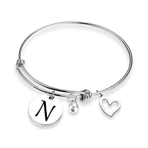 Eigso Initial Bracelet Letter Bracelet with Heart Charm Memory Bracelet Jewelry Gift for her