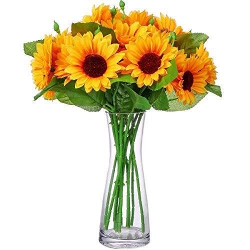 Momkids 6 Pack Artificial Sunflowers Decor Yellow Fake Silk sunflower Bouquets Faux Plants Flowers for Home Living Room Kitchen Bathroom garden Wedding Party Festival DIY Decor
