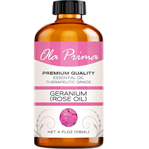Ola Prima 4oz - Premium Quality Rose Geranium Essential Oil 4 Ounce Bottle Therapeutic Grade Rose Geranium Oil