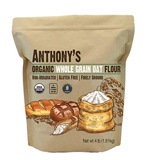 Anthonys Organic Whole Grain Oat Flour 4 lb Gluten Free Non GMO Non Irradiated Finely Ground Vegan