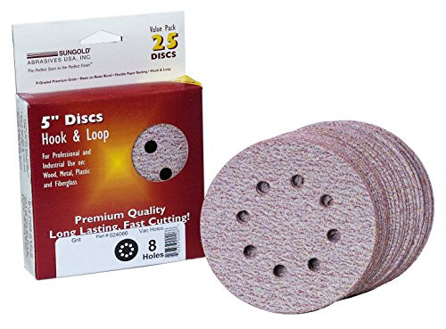 Sungold Abrasives 024264 5-Inch by 8 Hole 2000 Grit Premium Plus C Weight Paper Hook and Loop Sanding Discs, 25 per Box