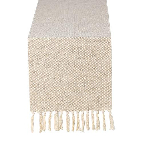 Chassic 13 x 72 inch Farmhouse Woven Burlap Table Runner Linen with Handmade Fringe Rustic Jute Village Dining Room Dresser Decor - Waffle