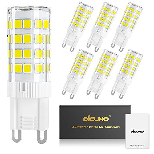 DiCUNO G9 LED Ceramic Base Light Bulbs 4W 40W Halogen Equivalent 400LM Daylight White 6000K G9 Base G9 Bulbs Non-Dimmable for Home Lighting 6-Pack