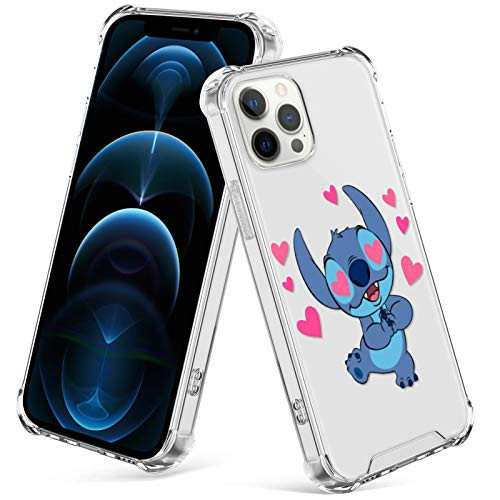 DISNEY COLLECTION iPhone 12 Pro Max Case 2020 Stitch Crystal Clear Slim Soft TPU Bumper Anti-Fall Transparent Four Corners Shockproof Protection Back Cover for iPhone 12 Pro Max 6_7 Inch