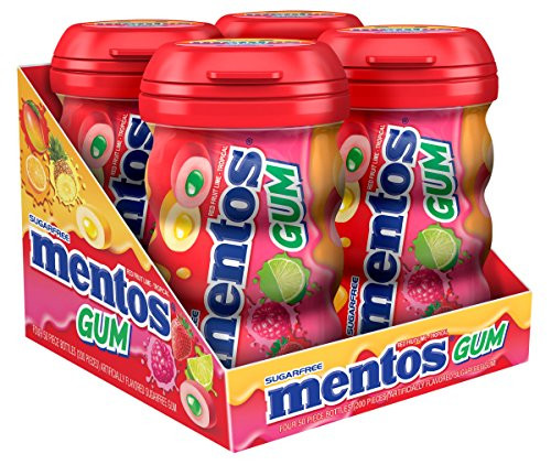 Mentos Sugar-Free Chewing Gum, Red Fruit Lime, 50 Piece Bottle (Pack of 4)