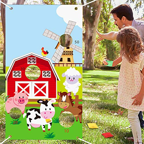 JeVenis Farm Animals Party Supplies Farm Animals Toss Games Banner Farm Animals Party Game for Kids Farm Birthday Party Supplies