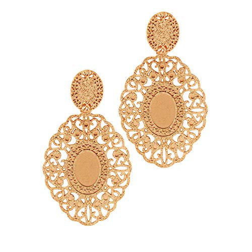 555Jewelry Stainless Steel Oval Drop Dangle Women Earrings Filigree Earrings for Women Chandelier Earrings Hanging Earrings for Women Dangling Earrings for Girls Rose Gold