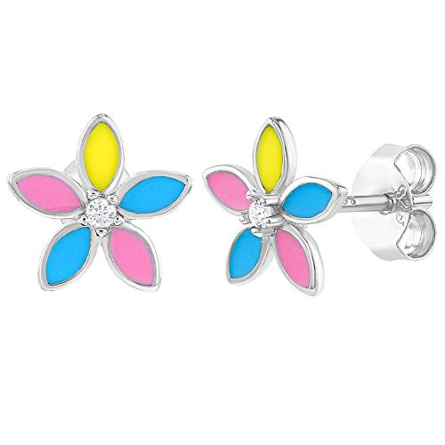 925 Sterling Silver Multicolor Flower Stud Earrings for Girls Enamel Clear CZ 925 Sterling Silver Multicolor Flower Stud Earrings for Girls Enamel Clear CZ