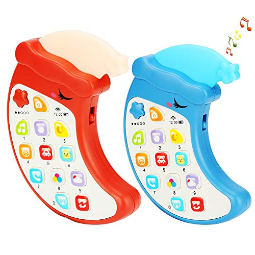 WIOR Toy Cell Phone for Toddlers 1-3 2Pcs Baby Phone Toy with Lights  and  Music Cartoon Moon Phone Kids Toy Phone with 13 Smart Buttons for Baby Toddler Early Learning Educational Toy Gift