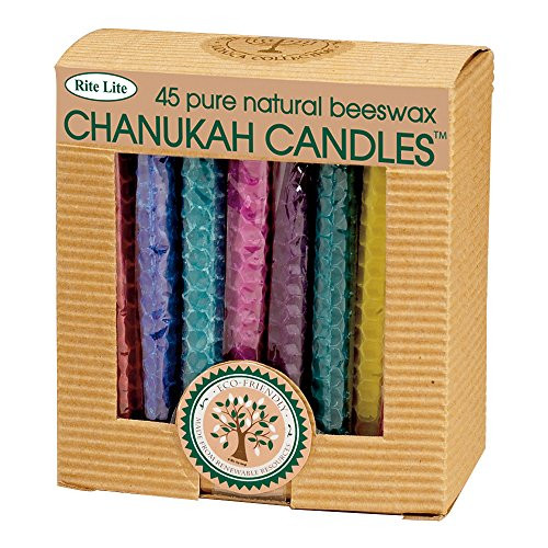 Rite -Lite Judaica Festive Hand Rolled Honeycomb Beeswax Chanukah Candles, Box of 45