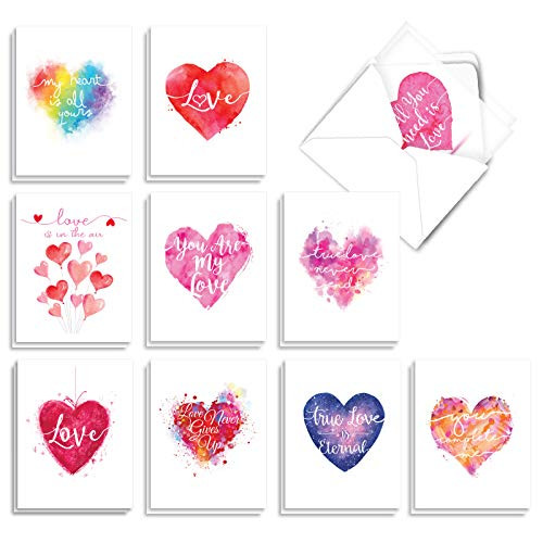 The Best Card Company - 20 Cute Kids Cards Boxed 4 x 5_12 Inch - Assorted Blank Set 10 Designs 2 Each - Line Heart AM3182OCB-B2x10