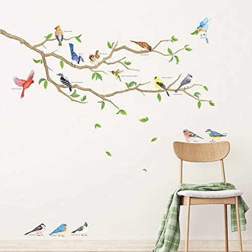 DECOWALL DWL-2015 Garden Birds Wall Stickers Wall Decals Peel and Stick Removable Wall Stickers for Kids Nursery Bedroom Living Room