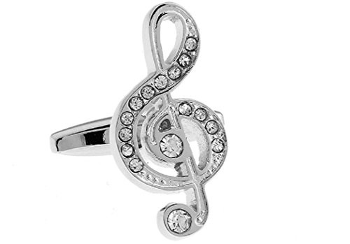 MRCUFF Treble Clef Clear Crystals Music Note Pair Cufflinks in a Presentation Gift Box  and  Polishing Cloth