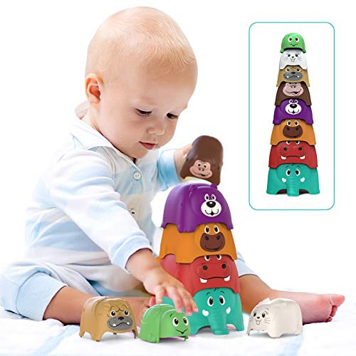 Stacking Toys Cup Sets 8 Pack Animal Stacking Building Cups Baby Toys Toymus Animal Party Stackers Playset Infant Beach Toys Bath Toys Stacking Toys for Toddlers Boys  and  Girls Toys