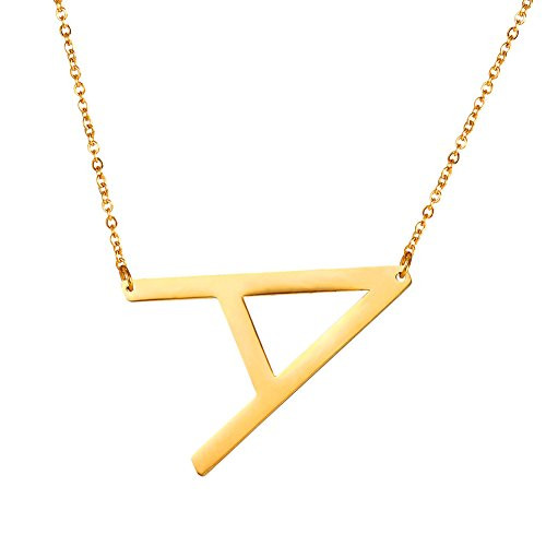 U7 Sideways Large Initial Necklaces Big Letter Script Name Necklaces Stainless Steel 18K Gold Plated Pendant Monogram Necklace for Women Gift Alphabet A
