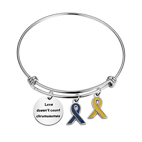 CHOORO Down Syndrome Awareness Gift Blue and Yellow Awareness Down Syndrome Bracelet with Ribbon Charm Love Doesnt Count Chromosomes Love Doesnt Count Chromosomes BR CHOORO Down Syndrome Awareness Gift Blue and Yellow Awareness Down Syndrome Bracelet with Ribbon Charm Love Doesnt Count Chromosomes Love Doesnt Count Chromosomes BR