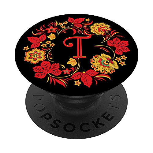 Red Letter T Initial Floral Personalized Design Monogram PopSockets PopGrip Swappable Grip for Phones  and  Tablets